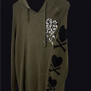 Torrid Olive Sweater with Black and White Heart Design